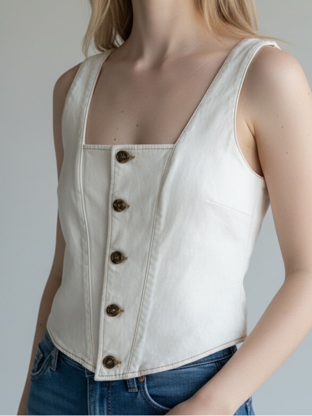 NWOT Agolde corset style denim crop top white small